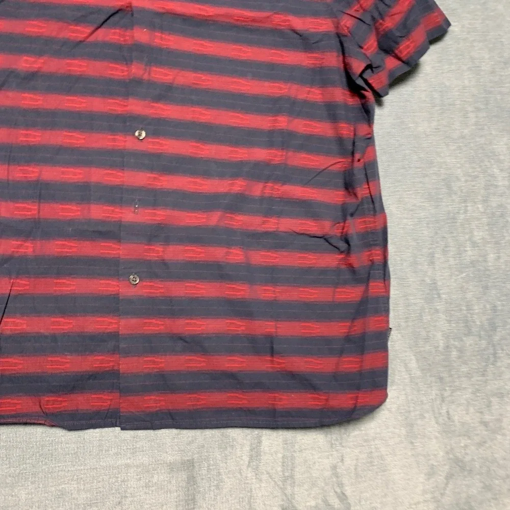 Perry Ellis Shirt Mens 3XL Black Red Striped Short Sleeve Button Front Outdoor
